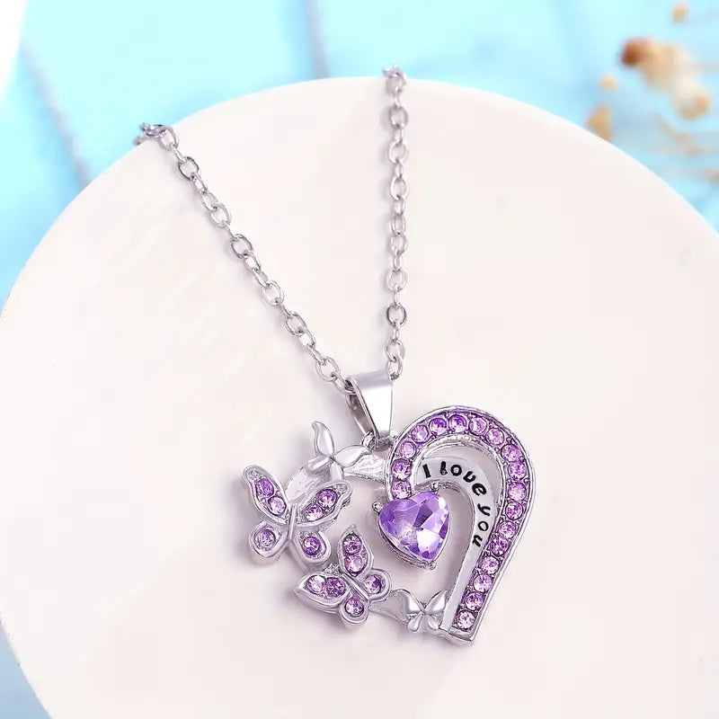 Simple Necklace with Fashion Love Butterfly and Micro-Paved Rhinestones l love you