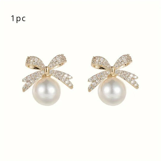 Luxurious Bow-Shaped Pearl Stud Earrings