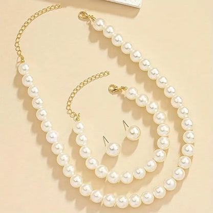 Classic Pearl Necklace, Bracelet & Earring Set – Timeless Elegance