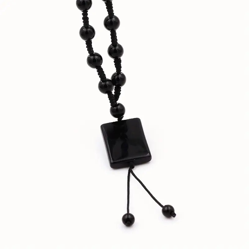 Elegant Black Glass Bead Islamic Prayer Beads with Arabic Calligraphy Charm