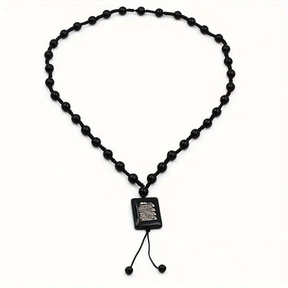 Elegant Black Glass Bead Islamic Prayer Beads with Arabic Calligraphy Charm