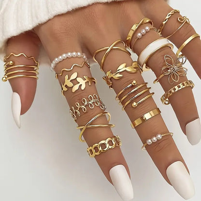 21pcs Elegant Golden-Toned Ring Set