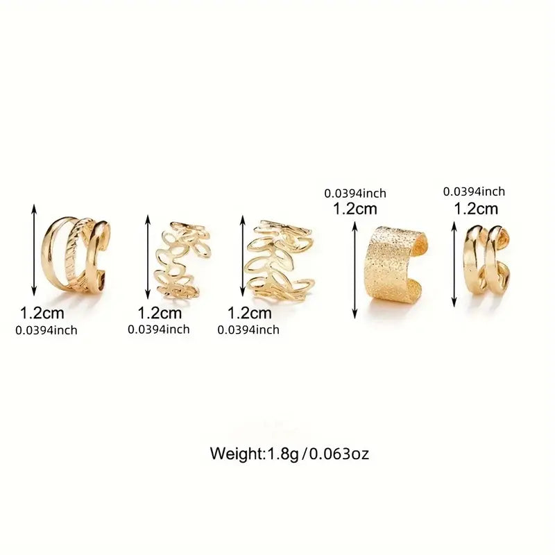 Set of 5 Elegant Silver Ear Cuffs – No Piercing Needed!