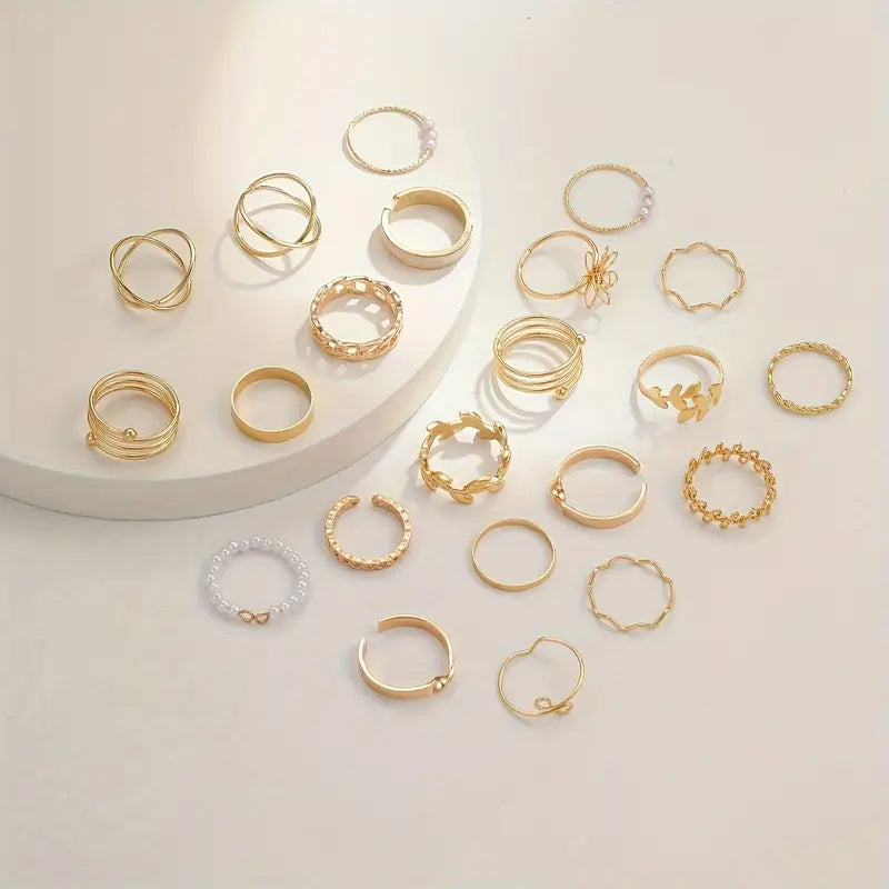 21pcs Elegant Golden-Toned Ring Set