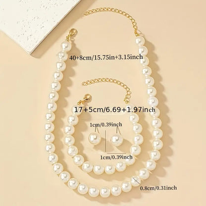 Classic Pearl Necklace, Bracelet & Earring Set – Timeless Elegance