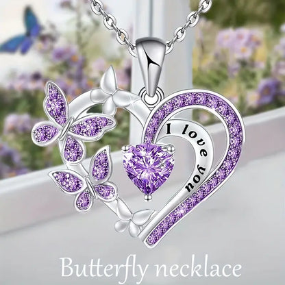 Simple Necklace with Fashion Love Butterfly and Micro-Paved Rhinestones l love you