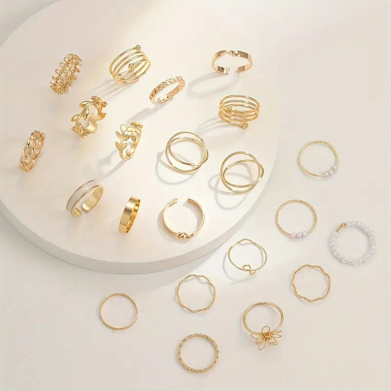 21pcs Elegant Golden-Toned Ring Set